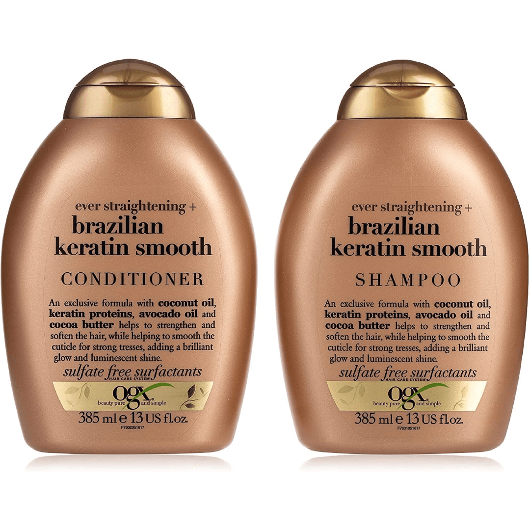 OGX Ever-straightening + Brazillian Keratin Therapy Shampoo and Conditioner 13 Oz, 2 Bottle Set